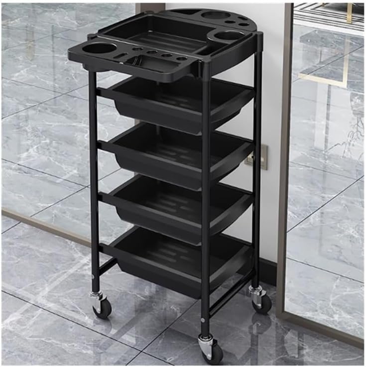Salon Trolley Hair Salon Beauty and Nail Tools Cart, Dyeing and Ironing Storage Rack Beauty Trolley,Black - Image 1
