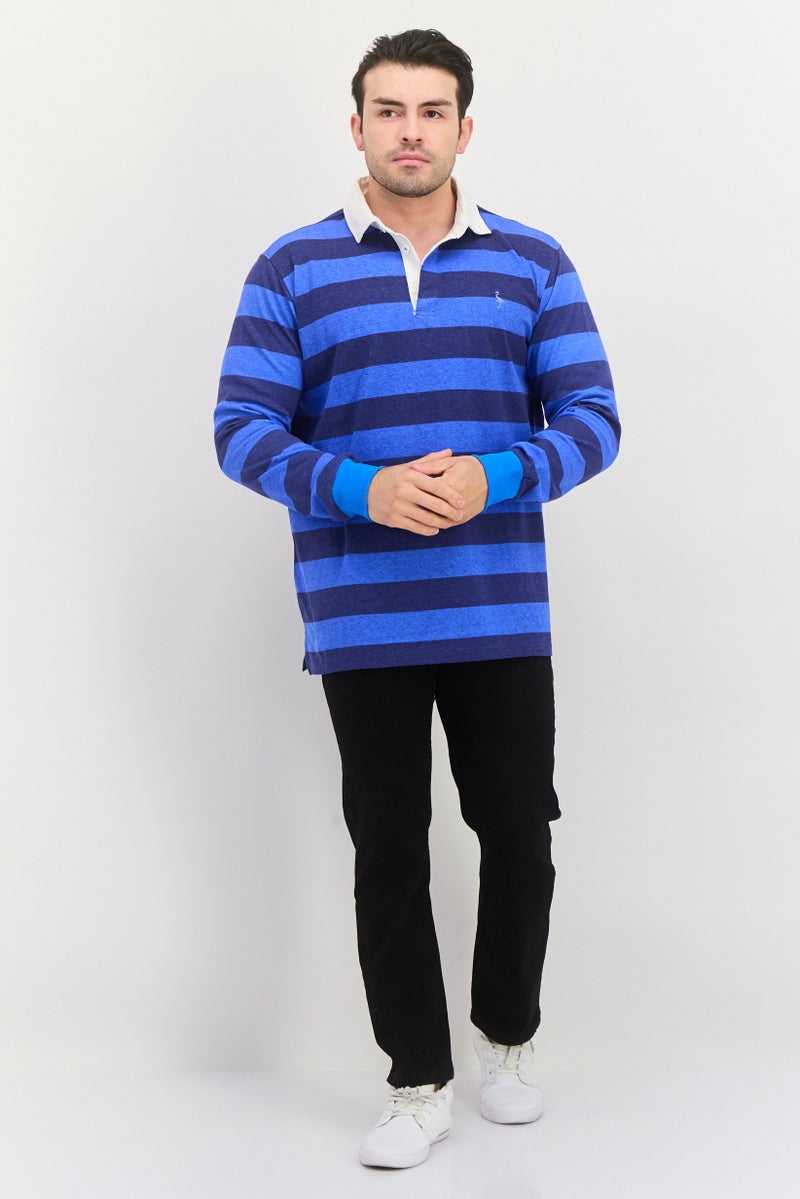 Tailorbyrd Men Regular Fit  Stripe Long Sleeves Polo, Blue Combo - Image 4