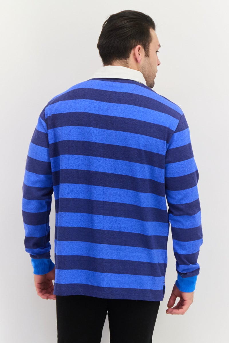 Tailorbyrd Men Regular Fit  Stripe Long Sleeves Polo, Blue Combo - Image 3