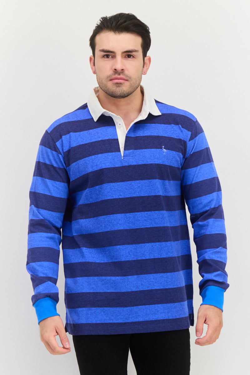 Tailorbyrd Men Regular Fit  Stripe Long Sleeves Polo, Blue Combo - Image 1