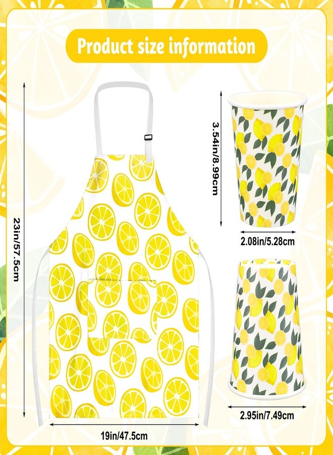 Newtay 104 Pcs Lemonade Stand Party Supplies 100 Lemon Party 9oz Paper Cups 2 Burlap Paper Lemonade Banner 2 Kids Apron with Pockets Adjustable Strap for Summer Lemon Stand Birthday Baby Shower Decor - Image 3