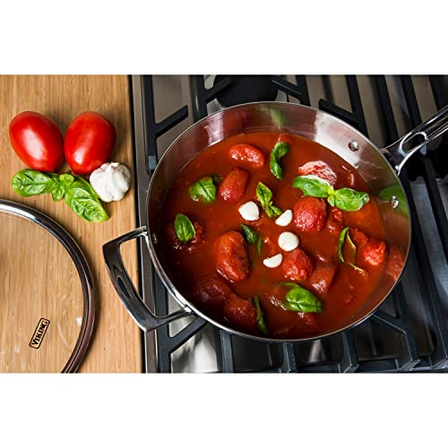 Viking مقلاة عميقة من الفايكنج بتصميم عصري 3 طبقات مع غطاء زجاجي، 3.6 لتر من الفولاذ المقاوم للصدأ، آمنة في غسالة الصحون والفرن، جاهزة للاستخدام على الحث، فضي - Image 5