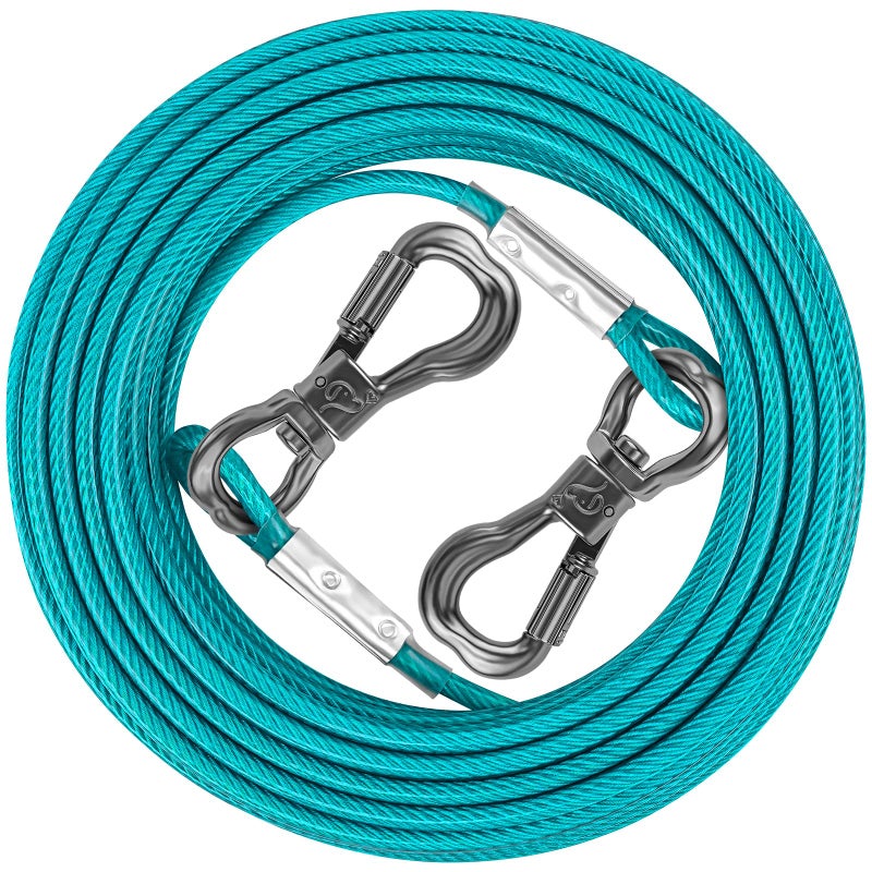XiaZ Dog Tie Out Cable 20FT, Dog Chain for Yard, 8/10/15/20/30/50FT Heavy Duty Pet Runner Tether Chain Leads Outside for Small Medium Large Dogs Up to 120 LBS - Image 1