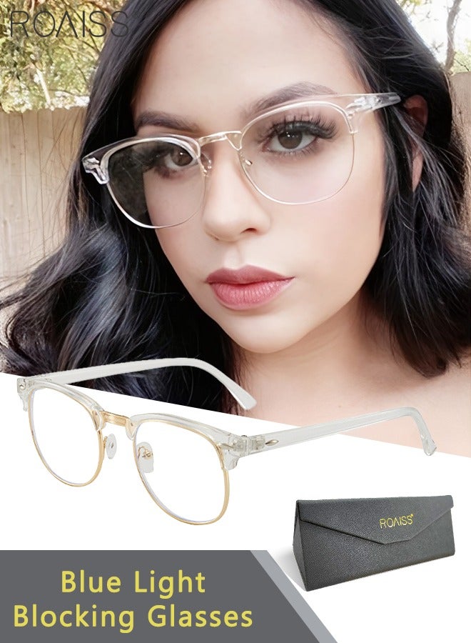 roaiss Retro Semi Rimless Blue Light Blocking Glasses Blue Light Filter Computer Reading Gaming TV Phones Square Eyeglasses Fashion Anti Eyestrain Headache Eyewear for Men Women Transparent Gold 50mm - Image 1