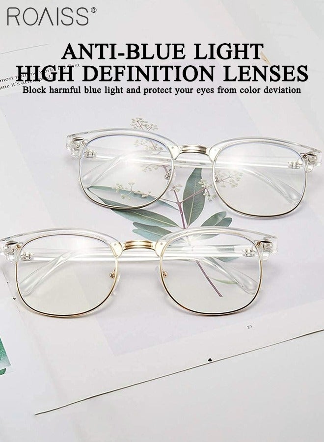 roaiss Retro Semi Rimless Blue Light Blocking Glasses Blue Light Filter Computer Reading Gaming TV Phones Square Eyeglasses Fashion Anti Eyestrain Headache Eyewear for Men Women Transparent Gold 50mm - Image 3