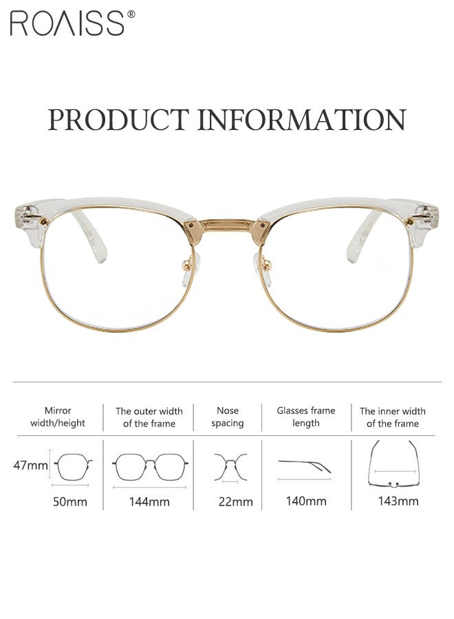 roaiss Retro Semi Rimless Blue Light Blocking Glasses Blue Light Filter Computer Reading Gaming TV Phones Square Eyeglasses Fashion Anti Eyestrain Headache Eyewear for Men Women Transparent Gold 50mm - Image 4