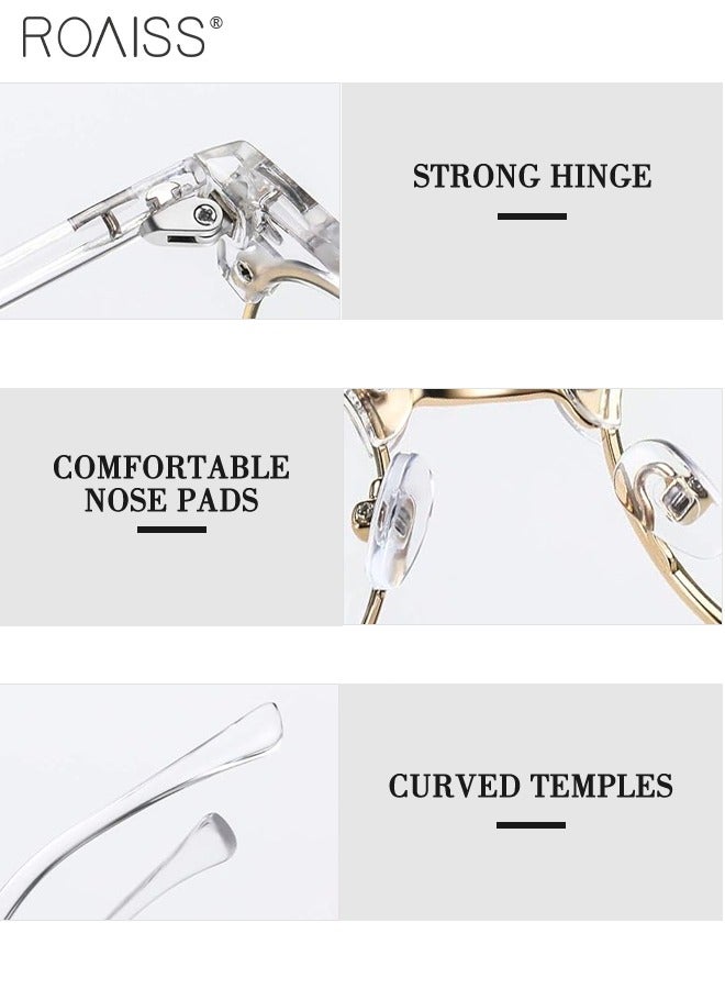 roaiss Retro Semi Rimless Blue Light Blocking Glasses Blue Light Filter Computer Reading Gaming TV Phones Square Eyeglasses Fashion Anti Eyestrain Headache Eyewear for Men Women Transparent Gold 50mm - Image 5