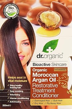 dr.organic Dr Organic Moroccan Argan Oil Hair Treatment Conditioner Revitalising Dry Damaged Hair Mens Womens Natural Vegan CrueltyFree Paraben SLSFree Organic 200ml Packaging may vary - Image 2