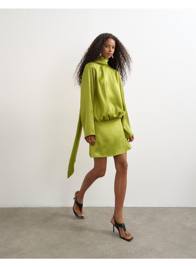 TOPSHOP Satin Scarf Tie Mini Dress - Image 4
