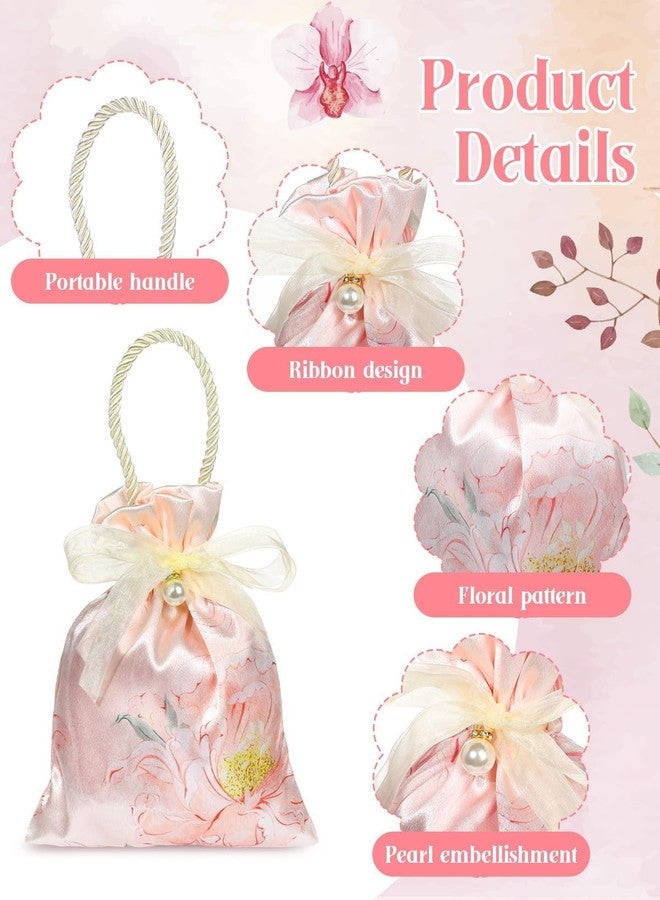 LYSXP Satin gift bags with drawstring & Handles,5x7 Inch 10Pcs Elegant Satin Printed Small Bags for Weddings, Small gift bags,Birthdays & Holidays (pink) - Image 2