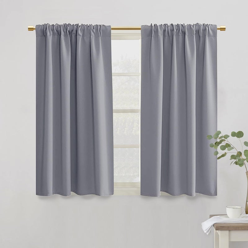PANELSBURG Light Grey Curtains 42 Inch Length for BedroomKitchenBathroom Small Window Waterproof Short Blackout Gray Curtains 2 Panels Sets