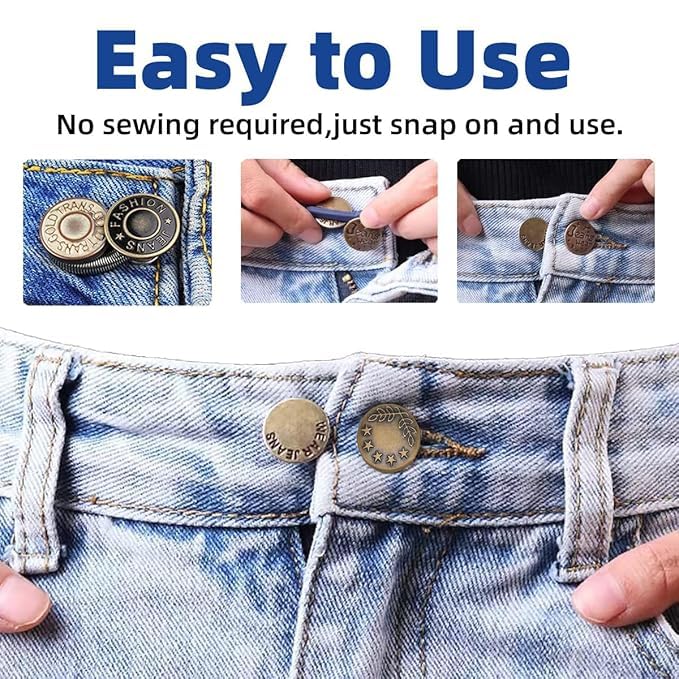 MFH Extender Button Set Adjustable Elastic Waist Buttons Invisible Collar Neck No Sew Metal Collar Button Pregnancy Pant Extenders Elastic Spring Buttons for Jeans Pack of 2 Combo - Image 3