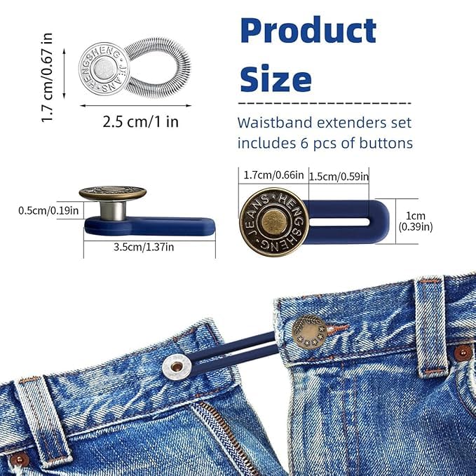 MFH Extender Button Set Adjustable Elastic Waist Buttons Invisible Collar Neck No Sew Metal Collar Button Pregnancy Pant Extenders Elastic Spring Buttons for Jeans Pack of 2 Combo - Image 5