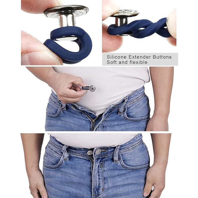 MFH Extender Button Set Adjustable Elastic Waist Buttons Invisible Collar Neck No Sew Metal Collar Button Pregnancy Pant Extenders Elastic Spring Buttons for Jeans Pack of 2 Combo - Image 2