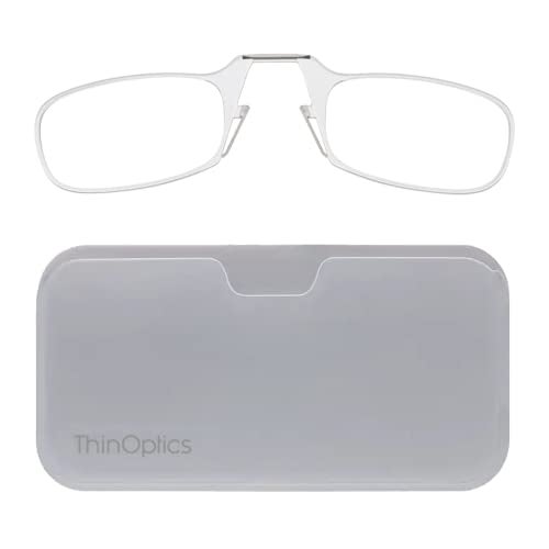 ThinOptics نظارات القراءة المستطيلة ThinOptics العالمية، إطارات شفافة/حافظة بيضاء، 2 × + 2 - Image 1