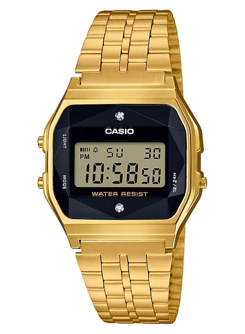 CASIO Men Diamond Studded Digital Watch A159WGED-1DF - 33 mm - Gold - Image 1