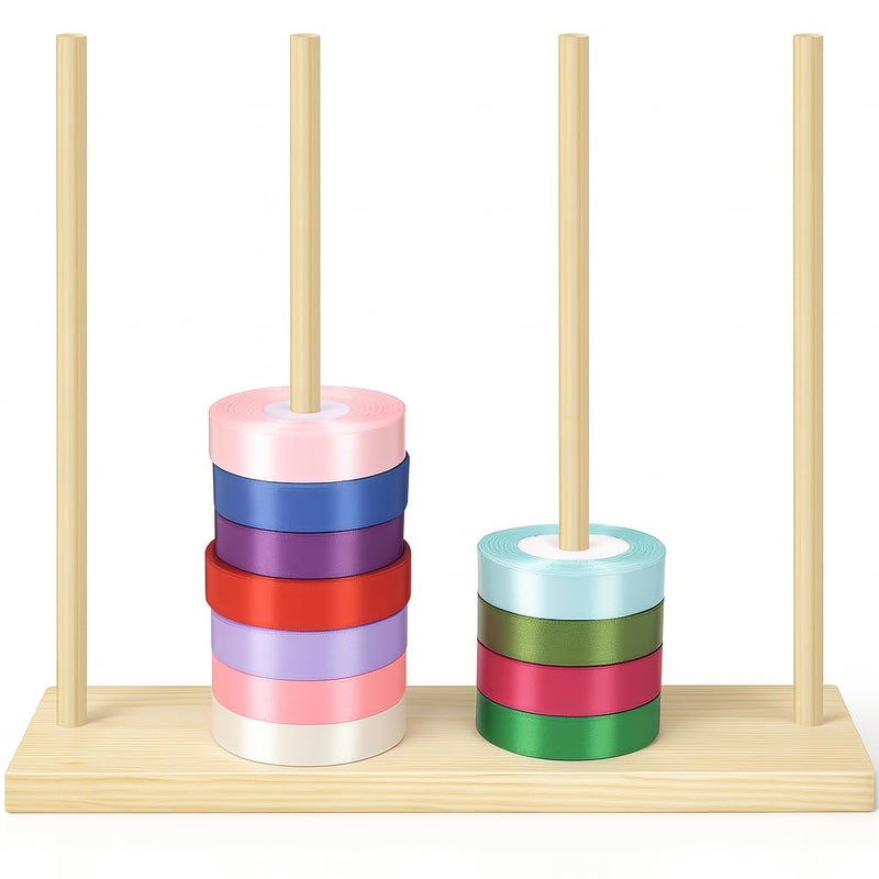 Dromco Wooden Ribbon Organizer, Ribbon Rack Storage, Spool Holder, Washi Tape Organizer for Craft Room Sewing Mesh Crochet Thread Tape Wreath Roll Florist Arts Wrapping Gift - Image 1
