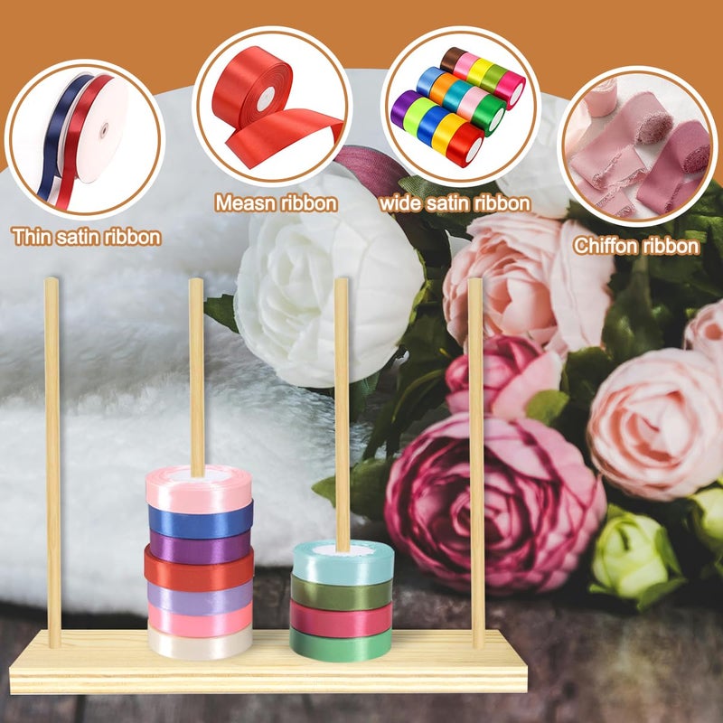 Dromco Wooden Ribbon Organizer, Ribbon Rack Storage, Spool Holder, Washi Tape Organizer for Craft Room Sewing Mesh Crochet Thread Tape Wreath Roll Florist Arts Wrapping Gift - Image 2