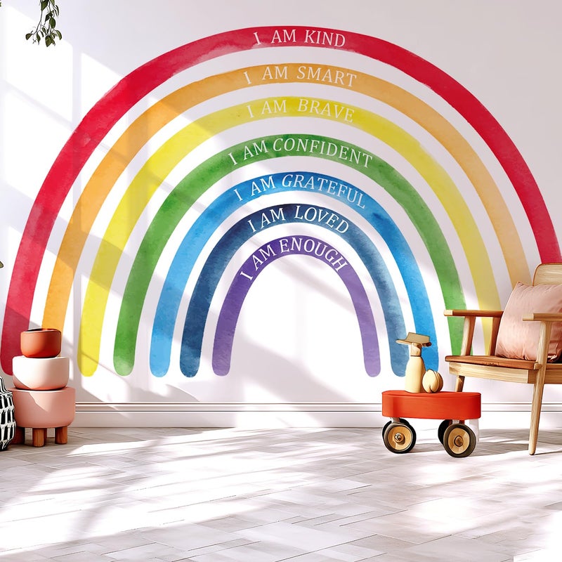 Kingarch Large Colorful Rainbow Wall Decals, Insparational Peel and Stick Fabric Nursery Wall Decor, Removable Home Room Wall Decor Murals Stickers for Kids Girls Toddler Bedroom Living Room Playroom - Image 1