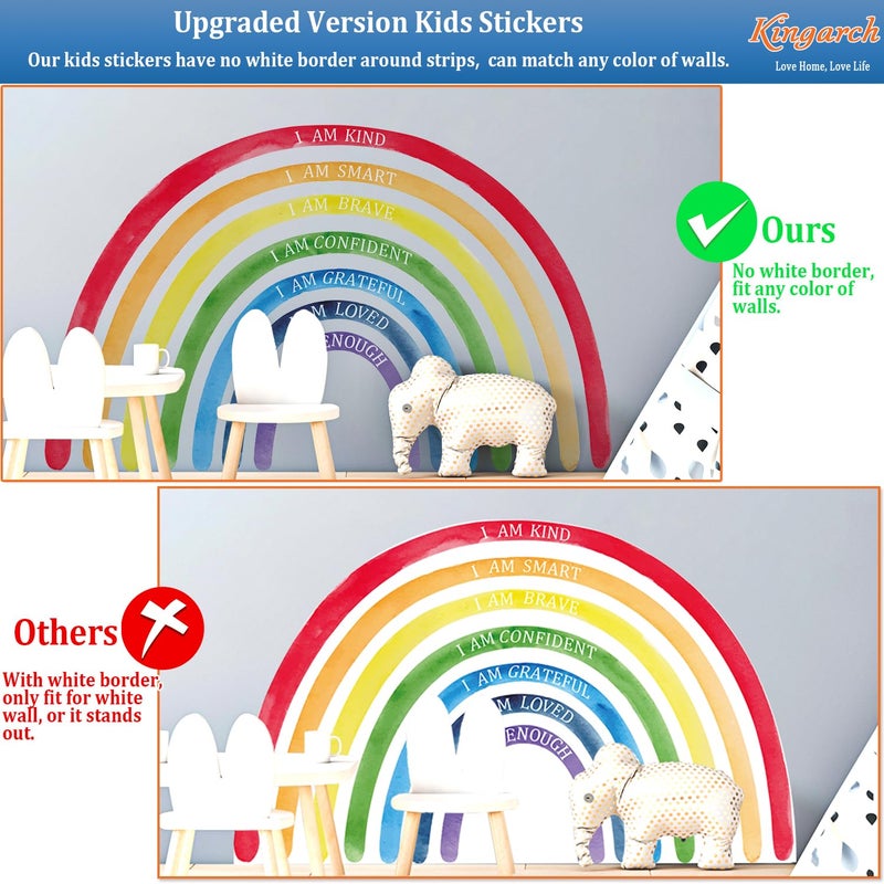 Kingarch Large Colorful Rainbow Wall Decals, Insparational Peel and Stick Fabric Nursery Wall Decor, Removable Home Room Wall Decor Murals Stickers for Kids Girls Toddler Bedroom Living Room Playroom - Image 2