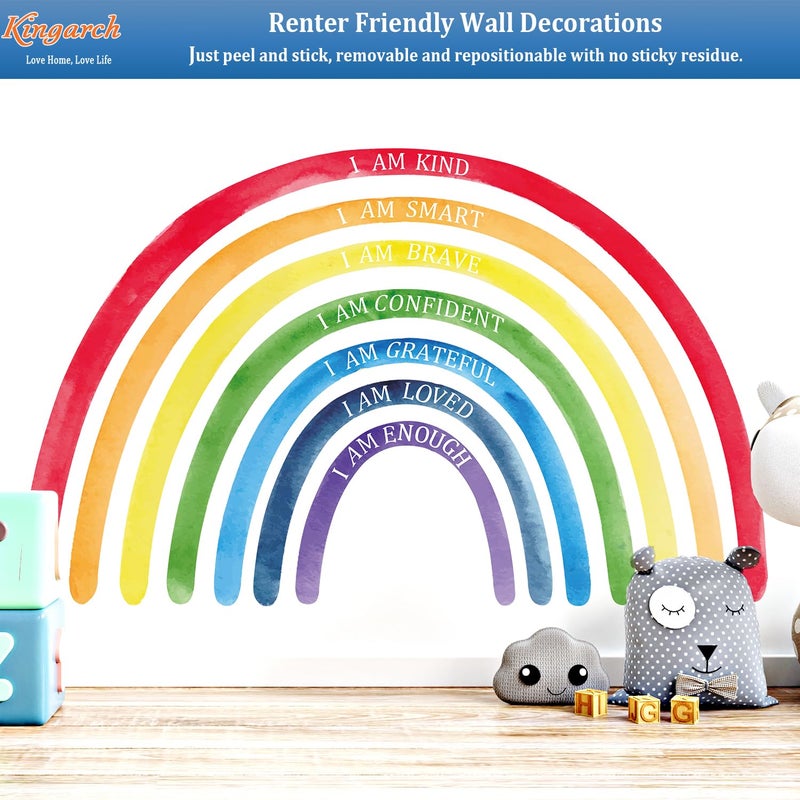 Kingarch Large Colorful Rainbow Wall Decals, Insparational Peel and Stick Fabric Nursery Wall Decor, Removable Home Room Wall Decor Murals Stickers for Kids Girls Toddler Bedroom Living Room Playroom - Image 4