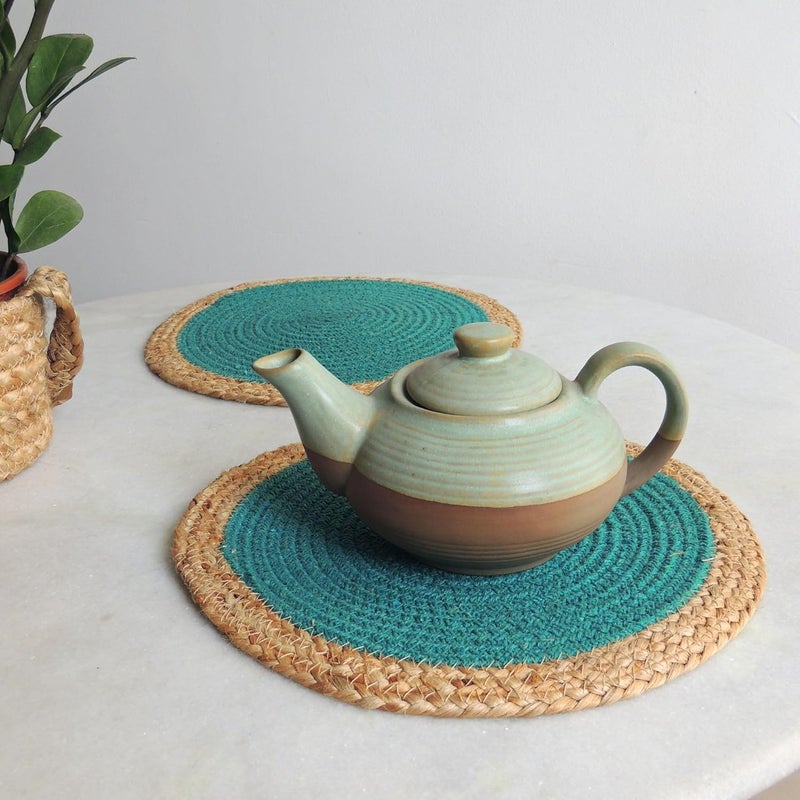 JASMEY HOMES Jute Set Of 2 Dining Table Mat 30Cm Round Mat Green Single Ring Used As Centre Table Decor PlacematHouse Warming Gifts - Image 5