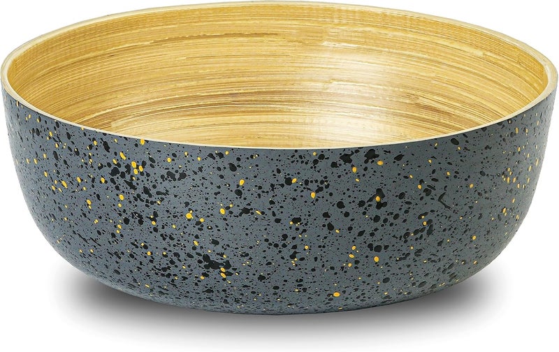 Jungle Culture Large Bamboo Salad Bowl  Black Fruit Bowl with Terrazzo Pattern  Wooden Mixing Bowls for Pasta Popcorn Candy  Chips  Decorative Centrepiece  Home Decor - Image 1
