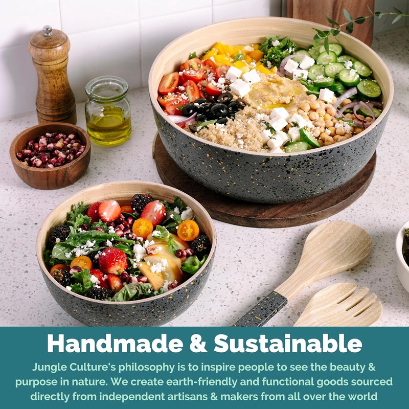Jungle Culture Large Bamboo Salad Bowl  Black Fruit Bowl with Terrazzo Pattern  Wooden Mixing Bowls for Pasta Popcorn Candy  Chips  Decorative Centrepiece  Home Decor - Image 2