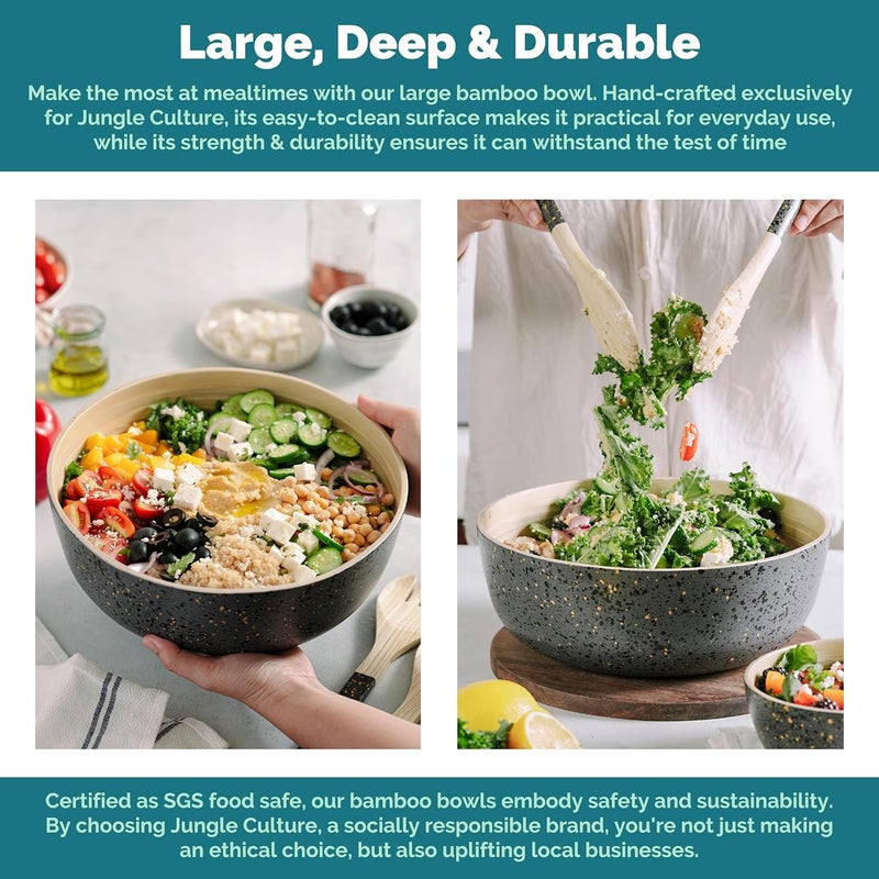 Jungle Culture Large Bamboo Salad Bowl  Black Fruit Bowl with Terrazzo Pattern  Wooden Mixing Bowls for Pasta Popcorn Candy  Chips  Decorative Centrepiece  Home Decor - Image 3