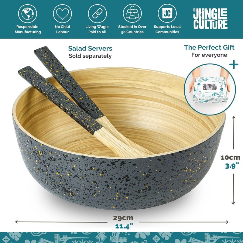 Jungle Culture Large Bamboo Salad Bowl  Black Fruit Bowl with Terrazzo Pattern  Wooden Mixing Bowls for Pasta Popcorn Candy  Chips  Decorative Centrepiece  Home Decor - Image 5