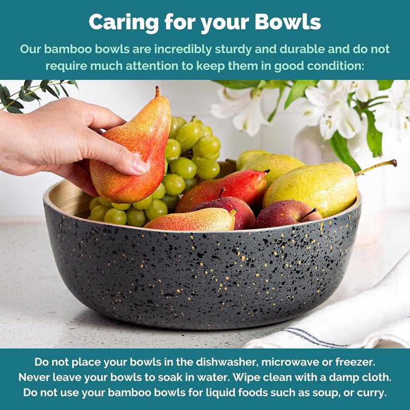 Jungle Culture Large Bamboo Salad Bowl  Black Fruit Bowl with Terrazzo Pattern  Wooden Mixing Bowls for Pasta Popcorn Candy  Chips  Decorative Centrepiece  Home Decor - Image 4