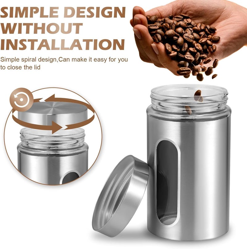 Mivana Steel And Glass Food Storage Airtight Tea Coffee Sugar Containers For 900Ml Kitchen Storage Container With Lid For Tea Coffee & Sugar, Dry Fruit Jars, Storage Box, Set Of 3 (3, M-18),Silver - Image 5