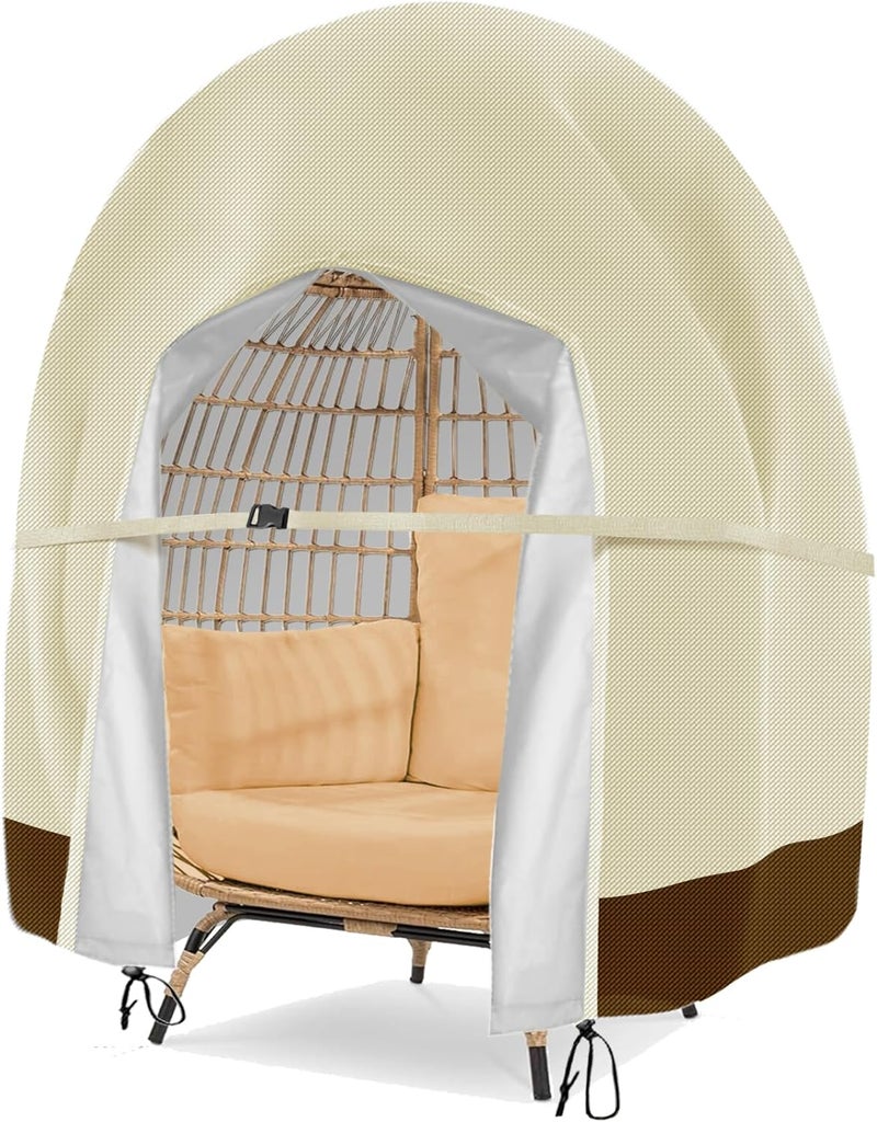 Aurragiy Patio Egg Chair Cover Double Wicker Egg Chair Covers for Outdoor Furniture Egg Swing Loveseat Cover Waterproof 420D Patio Chair Cover 91x80 inches (Beige) - Image 1