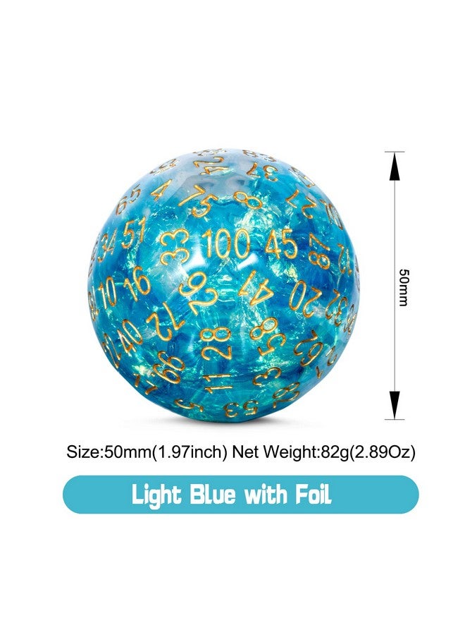 DNDND Resin D100 Dice Light Blue100 Sided Dice with Foil Paper Inside with Translucent Organza Bag for Dungeon and Dragons - Image 2
