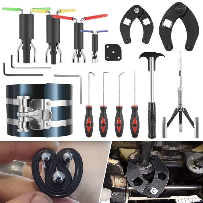 Hydraulic Cylinder Repair Tool kit For skid steers loaders backhoes Include gland wrench Useal installer tools Seal puller Smooth type Piston Ring Compressor 17pcs