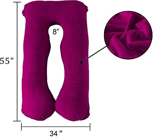 DADDY COOL وسادة الحمل والرضاعة الفاخرة على شكل U من دادي كول للنساء الحوامل مصنوعة من غلاف وسادة مخمل 100 باللون النبيذي - Image 3