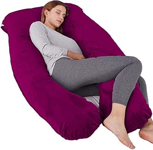 DADDY COOL وسادة الحمل والرضاعة الفاخرة على شكل U من دادي كول للنساء الحوامل مصنوعة من غلاف وسادة مخمل 100 باللون النبيذي - Image 1