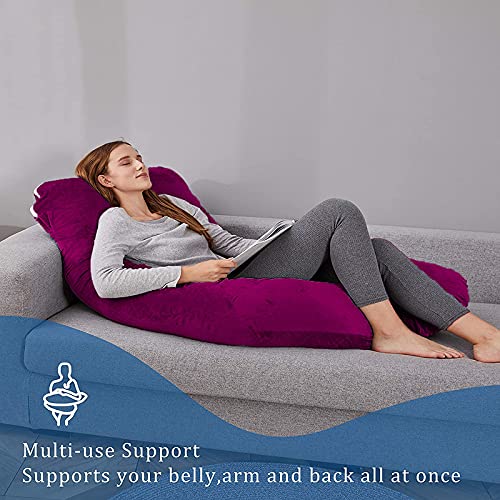 DADDY COOL وسادة الحمل والرضاعة الفاخرة على شكل U من دادي كول للنساء الحوامل مصنوعة من غلاف وسادة مخمل 100 باللون النبيذي - Image 2