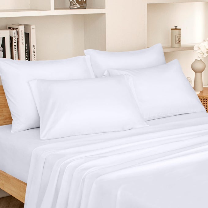 KING SIZE BED SHEETS 6 PIECE SET WHITE EXTRA SOFT BRUSHED MICROFIBER 1800 BEDDING SHEETS DEEP POCKET WRINKLE FADE FREE