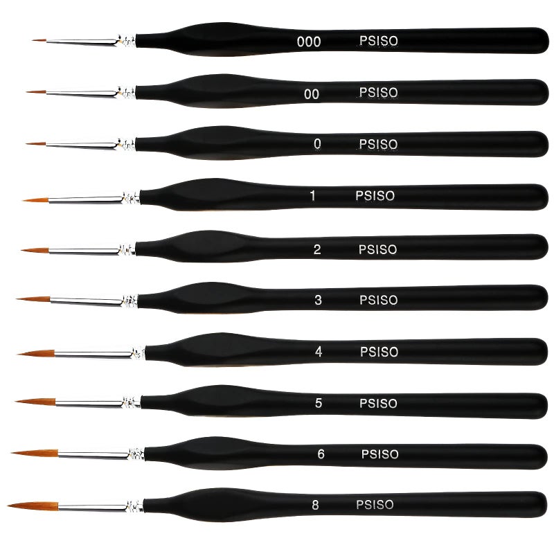 PSISO 10 PCS Miniature Paint Brushes Kit Fine Detail Painting Brush Micro Professional Tiny Paints Brush Set for Watercolor Oil Face Acrylic Nail Line Drawing Scale Model Painting