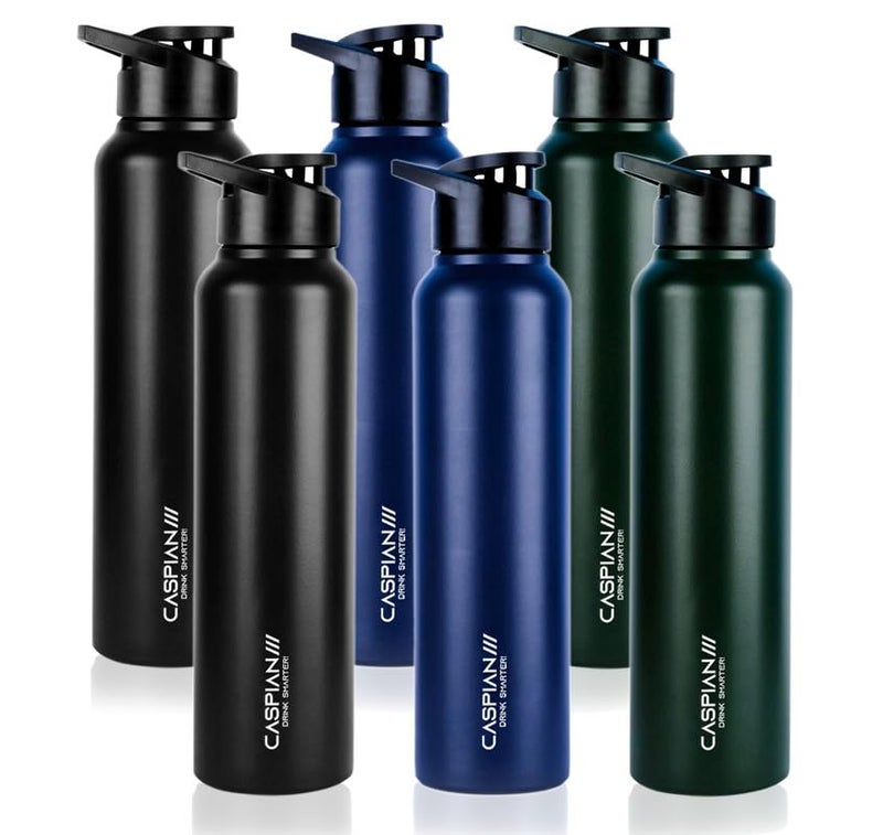 CASPIAN /// Hike Stainless Steel Sipper Water Bottle (Black, Blue, Green, 1 Litre, Set of 6)| Leak Proof Thunder for Fridge Home Office Travel School Kids Boys Girls Adults Sports Gym Yoga - Image 2