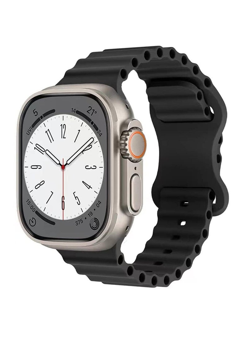 متوافق مع سوار Apple Watch مقاس 46 مم و 45 مم و 42 مم و 44 مم و 49 مم للرجال والنساء، حزام معصم رياضي من السيليكون على شكل موجة متوافق مع iWatch Ultra 3/2/1 Series 11/10/9/8/7/6/5/4/3/2/1 SE أسود - Image 1