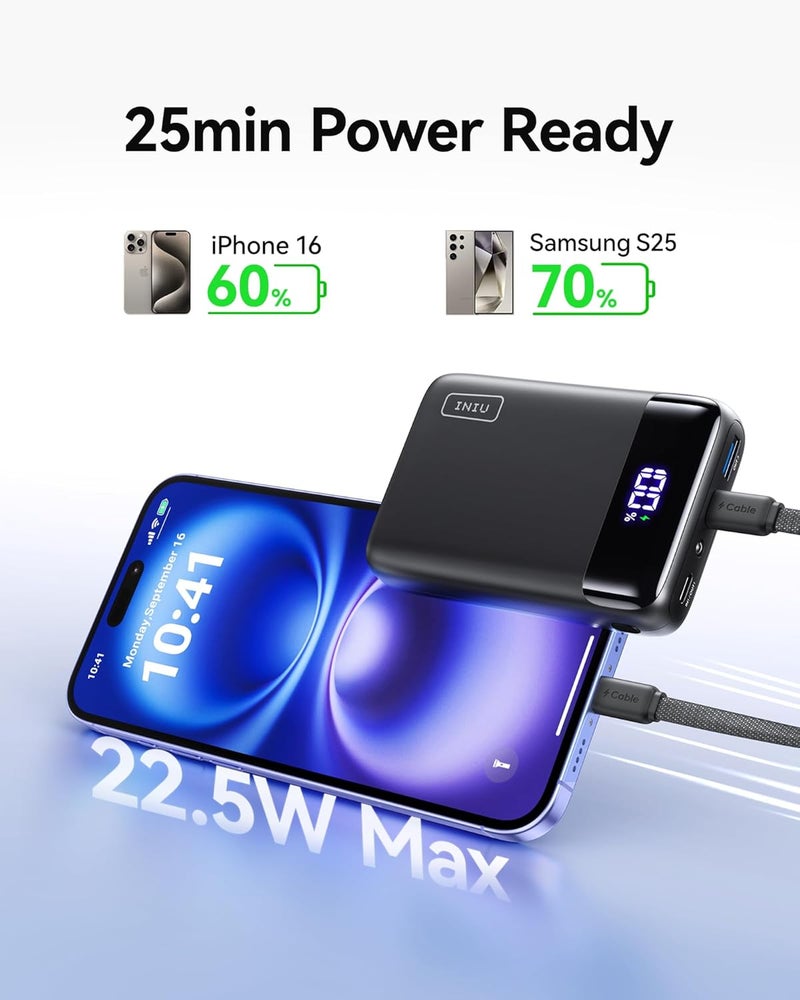 INIU General standard crafted Power Bank, Smallest 22.5W 20000mAh USB C in & Out Portable Charger Fast Charging, PD 3.0+QC 4.0 LED Display Phone Battery Pack Compatible with iPhone 17 16 15 Samsung S25 S24 Huawei Honor etc General standard compliant quality - Image 4