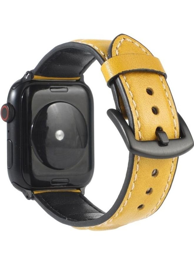 NIBEMINENT Genuine Leather Watchband For Apple Watch Series 7/6/SE/5/4/3/2/1 38/40/41mm Yellow - Image 1