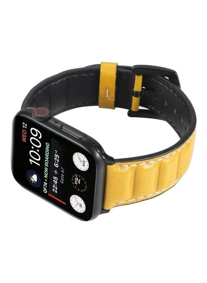 NIBEMINENT Genuine Leather Watchband For Apple Watch Series 7/6/SE/5/4/3/2/1 38/40/41mm Yellow - Image 4