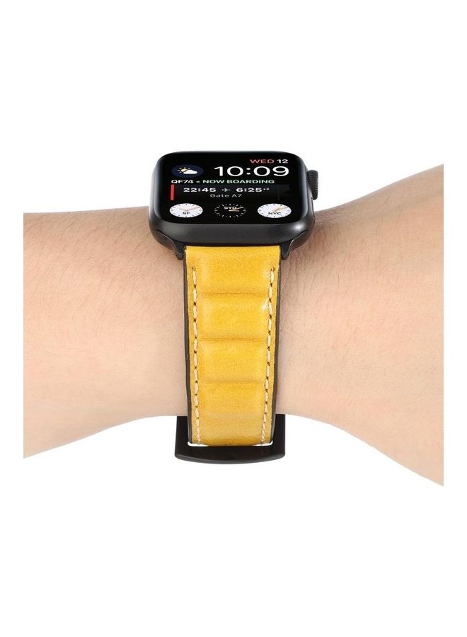 NIBEMINENT Genuine Leather Watchband For Apple Watch Series 7/6/SE/5/4/3/2/1 38/40/41mm Yellow - Image 5