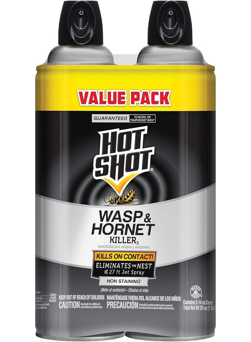 Hot Shot Wasp & Hornet Killer Spray, For Insects Eliminates the Nest, Sprays Up To 27 Feet, 14 fl Ounce, 2 Pack - Image 1