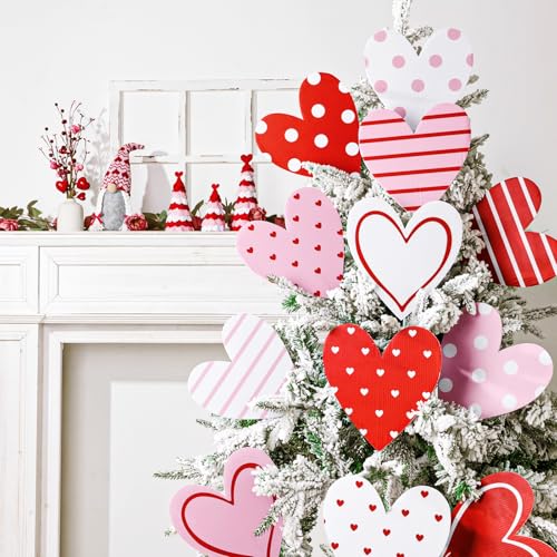 Bunny Chorus Valentines Day Decorations Tree Ornaments: 12 pcs Extra Large Red Pink White Heart San Valentine Decorations, Cute Hear Picks Ornaments for Valentine's Day Tree Topper Home Wedding Décor - Image 3