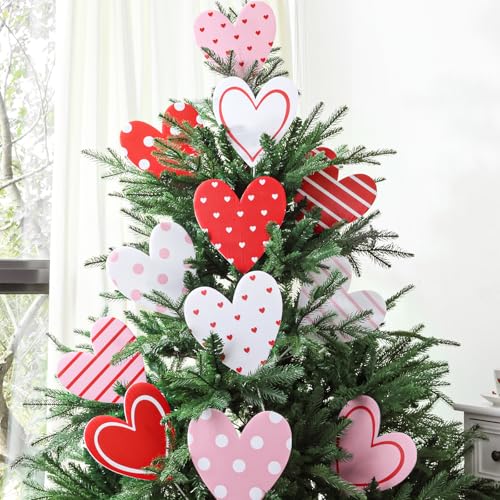 Bunny Chorus Valentines Day Decorations Tree Ornaments: 12 pcs Extra Large Red Pink White Heart San Valentine Decorations, Cute Hear Picks Ornaments for Valentine's Day Tree Topper Home Wedding Décor - Image 5