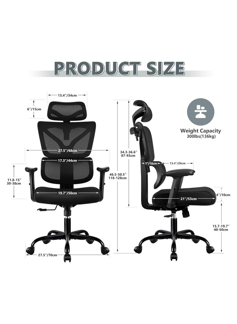 CityRiya-Long Office Chair Ergonomic Desk Chair High Back Computer Desk Chair Big and Tall Swivel Task Chair Comfy Home Office Chair with Lumbar Support Breathable Mesh Gaming Chair Executive Chair - Image 3
